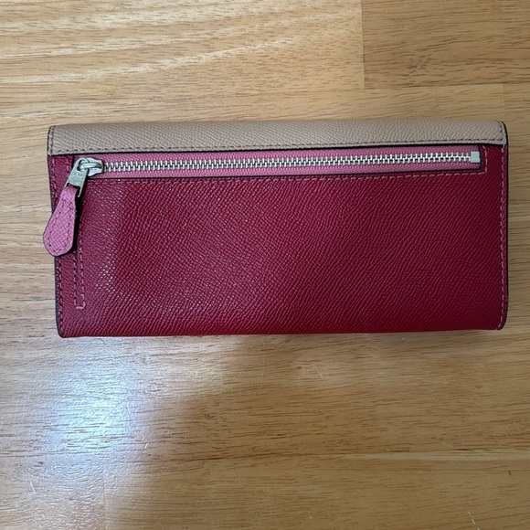 Burgundy Pink Tan Colorblock Coach Slim Envelope Wallet Crossgrain Leather EUC - Picture 2 of 4